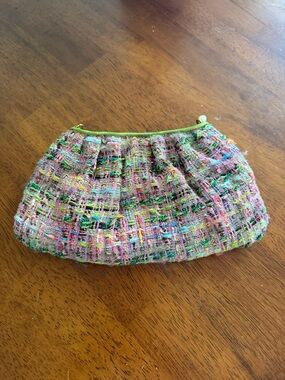 Multicolor Tweed Clutch with Lime Accent